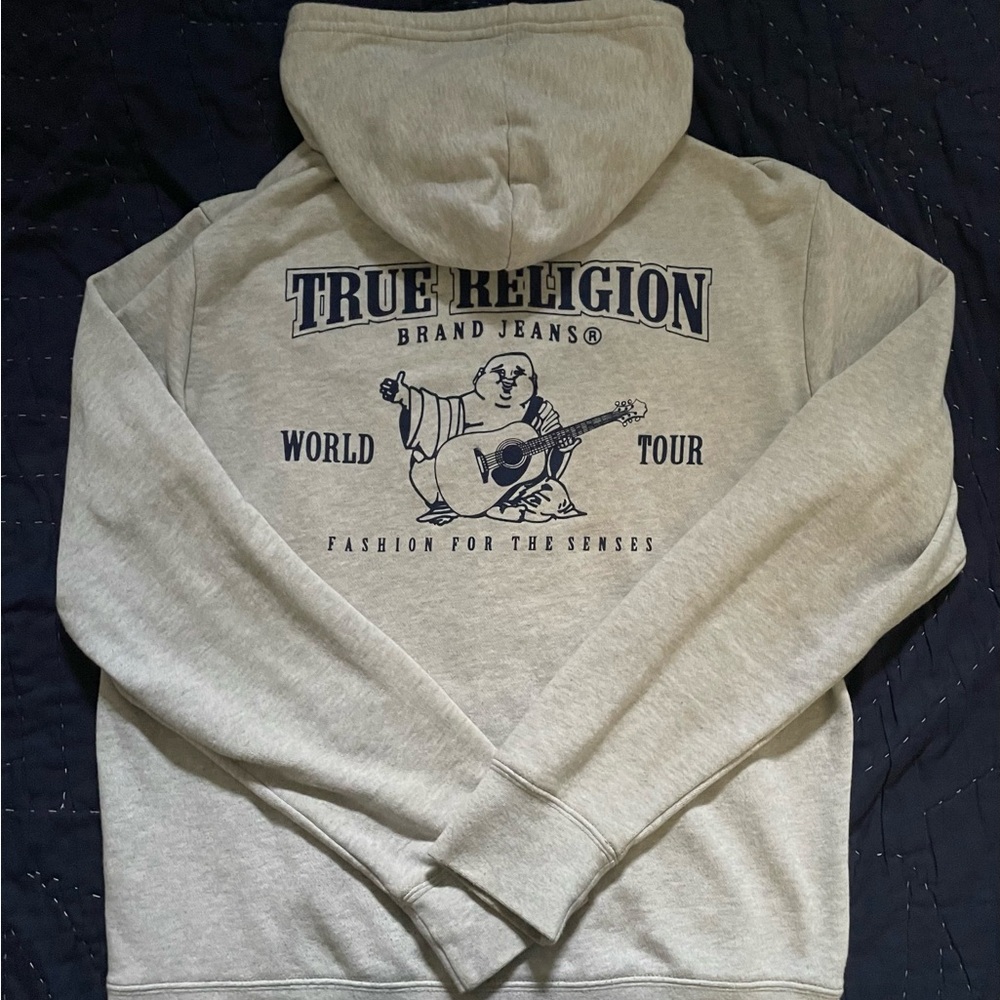 True Religion Gray Hoodie with Blue Print